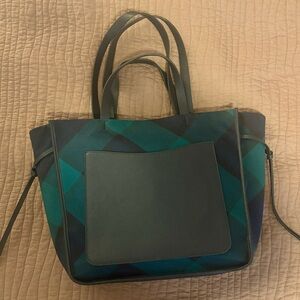 Talbots Green and Navy Plaid Tote Bag